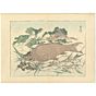 japanese art, japanese antique, woodblock print, ukiyo-e, Kyosai Kawanabe, Fresh Vegetables and Seafood