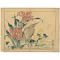 japanese art, japanese antique, woodblock print, ukiyo-e, Kyosai Kawanabe, Ducks Caught a Lizard
