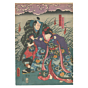 Toyokuni III Utagawa, White Fox Woman, Spirits, Triptych, Yokai, Kabuki Play, Warrior, Beauty, Original Japanese woodblock print