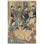 japanese woodblock print, japanese antique, bath house, kunichika