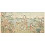 japanese art, japanese antique, woodblock print, ukiyo-e, Yoshiiku Utagawa, Genji Enjoying Plumblossoms with Wakamurasaki