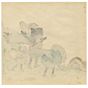 Zeshin Shibata, Three Travelers, Wind, Meiji, Ukiyoe, Landscape, Original Japanese woodblock print