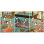 Toyokuni III Utagawa, Qin from the Four Arts, tryptych, beauty and female, kimono, original japanese woodblock print, antique