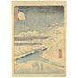 Hiroshige II, Akasaka, Famous Views of Edo, Snow, Landscape, Kinokuni Slope, Ukiyoe, Original Japanese woodblock print
