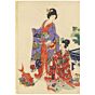 japanese woodblock print, japanese antique, kimono design, flowers, chikanobu 