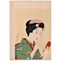 japanese woodblock print, japanese antique, shin-hanga, ukiyo-e, kimono design, make-up, portrait, goyo hashiguchi