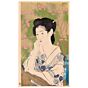 japanese woodblock print, japanese antique, portrait, kimono design, flower, goyo hashiguchi