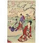 chikanobu yoshu, chiyoda palace, kimono design, cherry blossom, sakura, mount fuji