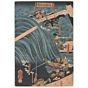 Kuniyoshi Utagawa, The Great Battle of Yashima, Heike and Minamoto Warriors, War, Sea, Boats, Triptych, Original Japanese woodblock print