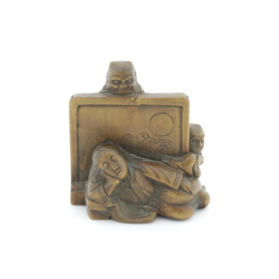 Wooden Netsuke, Sleeping Lady Watched by Demons, Original Japanese Antique